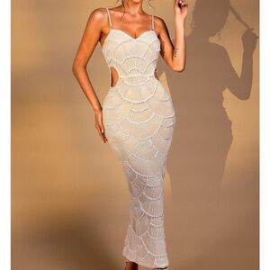 Acmefun Elvy Pearl Cutout Strap Dress - white/pearl, size S - NWT